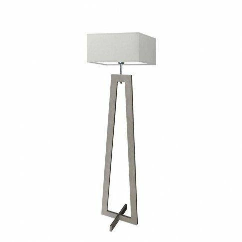Lampa podłogowa JAWA nowoczesna drewniana z jasnoszarym abażurem do salonu Lysne 138 cm