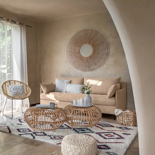 Stolik kawowy rattanowy Neta 73cm okrągły boho naturalny do salonu Atmosphera