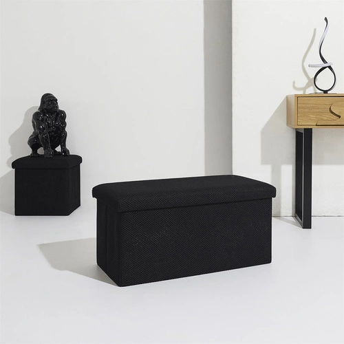 Pufa składana ze schowkiem Velse Atom czarna prostokątna nowoczesna do przedpokoju Intesi