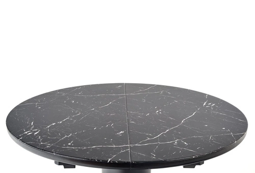 Stół Tiano okrągły rozkładany czarny marmur nowoczesny do jadalni i salonu 120-160 cm