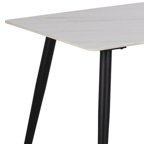 Stół do jadalni Wicklow 140x80 cm biały marmur nowoczesny ceramiczny na czarnych nogach Actona