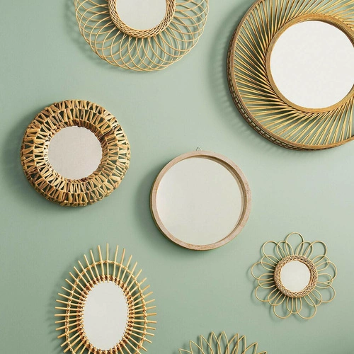 Lustro okrągłe boho Sunflower 38 cm do przedpokoju w wierzbowej ramie Atmosphera