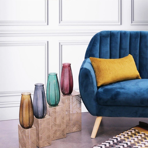 Wazon szklany Capella niebieski nowoczesny na kwiaty dekoracyjny do salonu