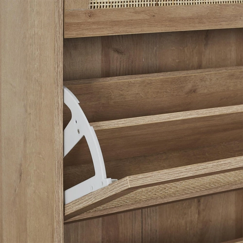 Szafka na buty Bali naturalna wysoka z trzema półkami i ażurowym frontem rattan boho