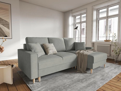 Narożnik z funkcją spania Cartadera Light Grey Corduroy Prawostronna kolor nóg naturalny