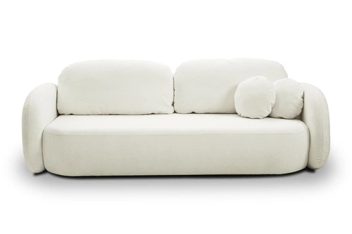 Sofa rozkładana Salby biała z funkcją spania i pojemnikiem do salonu 3-osobowa