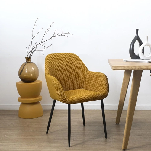 Krzesło tapicerowane Lavia Intesi żółte z podłokietnikami do jadalni i salonu nowoczesne