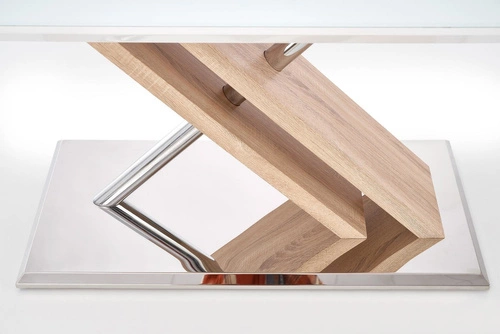 Stół do jadalni Xylon nowoczesny biały z blatem szklanym i nogami dąb sonoma 160x90 cm Intesi