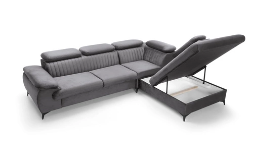 Narożnik z funkcją spania Lund L prawy szary nowoczesny do salonu z pojemnikiem