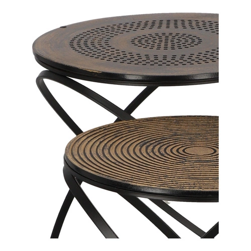 Zestaw 2 okrągłych stolików kawowych Etnik loft złoty czarny do salonu Atmosphera