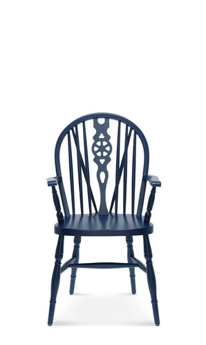 Fotel drewniany Fameg Windsor do salonu retro niebieski z podłokietnikami buk premium