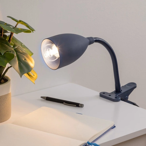 Lampka nocna na biurko z klipsem Sily Atmosphera nowoczesna szara do sypialni i biura 43 cm
