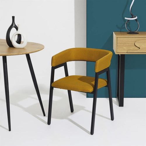 Krzesło tapicerowane Craft Intesi do jadalni i kuchni żółte nowoczesne z podłokietnikami