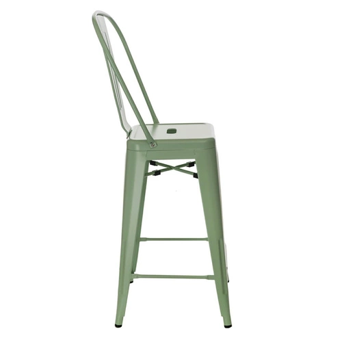 Hoker Paris Back 66 cm zielony metalowy z oparciem do kuchni i wyspy industrialny D2.DESIGN