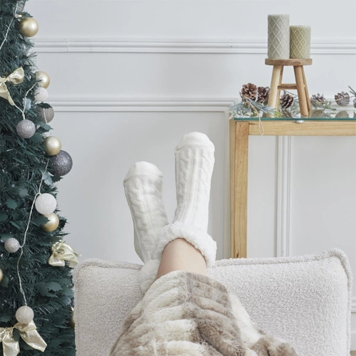 Skarpetki antypoślizgowe Sherpa Intesi beżowe z tłoczonym wzorem do domu 39-42