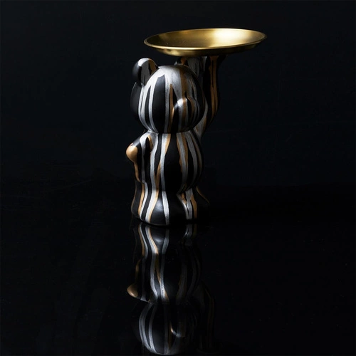 Figurka dekoracyjna Deco Bear czarna z tacą nowoczesna do salonu lub na prezent Intesi