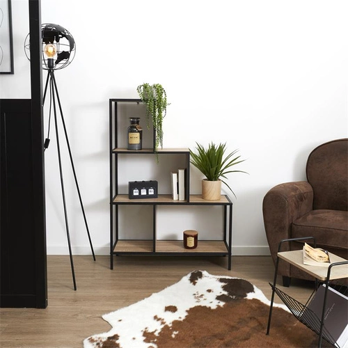 Regał schodkowy Edison M metalowy na książki loftowy do salonu naturalny czarny 80 cm