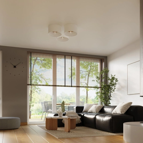 Plafon sufitowy TELESTO biały drewniany okrągły skandynawski do salonu i sypialni 35 cm