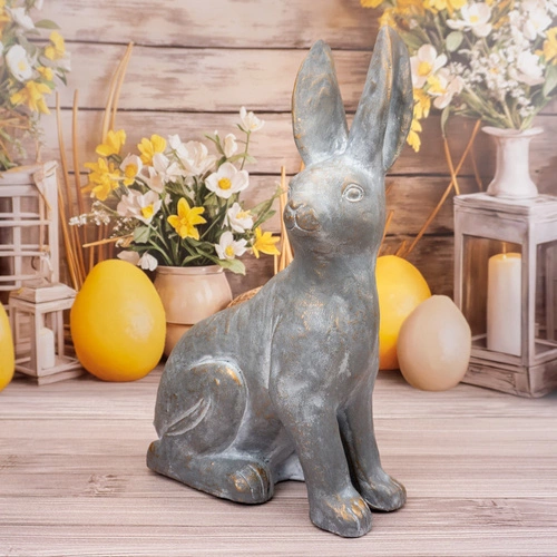 Figurka wielkanocna zająca Bystry 50 cm Intesi szara dekoracja na stół do salonu nowoczesna