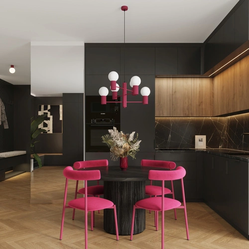 Żyrandol nowoczesny HALO 6 burgund lampa sufitowa do salonu i jadalni 64 cm