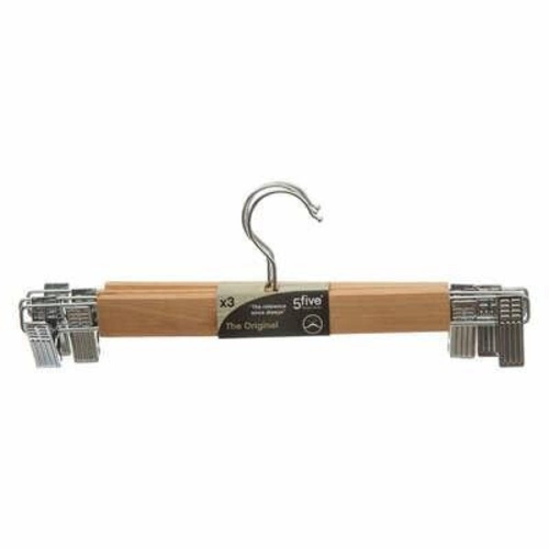 5five simply smart zestaw 3 drewnianych wieszaków na spodnie i spódnice do szafy z klipsami