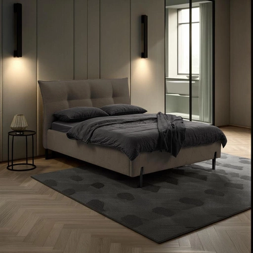 Łóżko tapicerowane Biscuit 160x200 z pojemnikiem szare jasne nowoczesne do sypialni