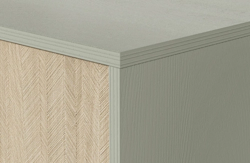 Regał na książki Sage drewniany boho glamour z szafkami do salonu i sypialni szałwiowy