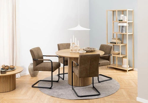 Stół okrągły Yale 120 cm do jadalni skandynawski dąb naturalny na jednej nodze Actona