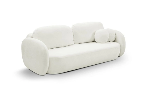 Sofa rozkładana Salby biała z funkcją spania i pojemnikiem do salonu 3-osobowa