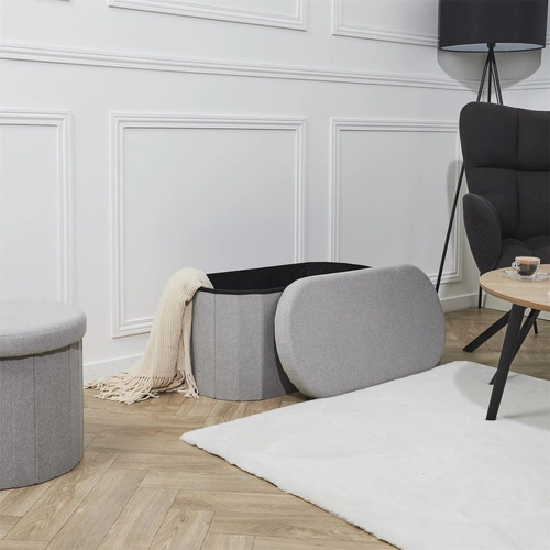 Ławka tapicerowana Olaf szara ze schowkiem składana do przedpokoju i sypialni Intesi