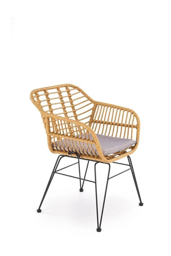 Krzesło rattanowe Pavarisa boho z podłokietnikami do jadalni i salonu naturalny Intesi