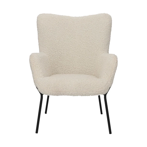 Fotel uszak Glasgow biały do salonu nowoczesny tapicerowany boucle z podłokietnikami Intesi