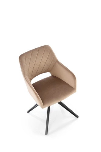 Krzesło tapicerowane welurowe Cretas Velvet Intesi obrotowe beżowe z podłokietnikami do jadalni