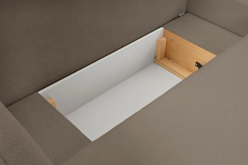 Narożnik z funkcją spania do salonu Salby lewy brązowy nowoczesny z pojemnikiem Intesi