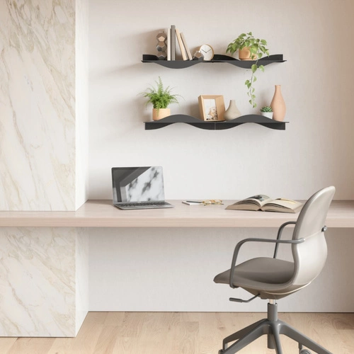 Zestaw 2 nowoczesnych półek ściennych Surf czarnych metalowych do salonu Umbra