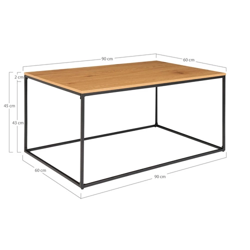 Stolik kawowy Vita prostokątny loftowy do salonu 90x60 cm drewniany z czarnymi nogami Intesi