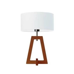 Lampka nocna do sypialni Clio biała glamour z abażurem i drewnianą mahoniową podstawą LYSNE
