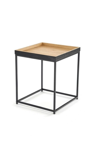 Stolik kawowy kwadratowy Vaya loftowy dąb naturalny czarny metal do salonu 42x42 cm