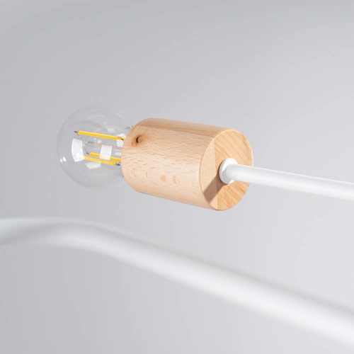 Żyrandol loftowy TIMBO 8 biały z drewnem do salonu i jadalni szerokość 100 cm