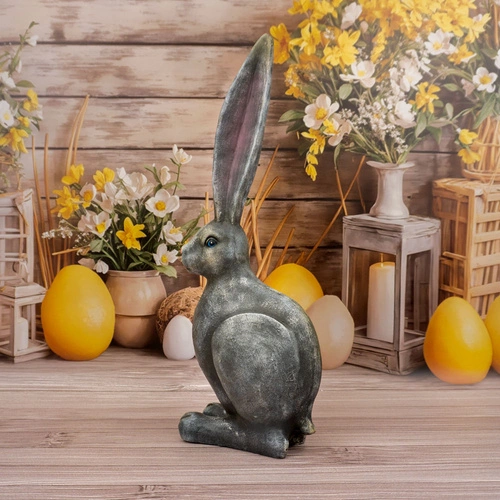 Intesi figurka wielkanocna zając z wysokimi uszami 60 cm szara na stół lub komodę do salonu