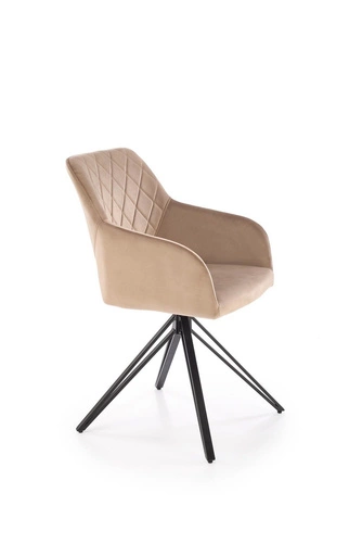 Krzesło tapicerowane welurowe Cretas Velvet Intesi obrotowe beżowe z podłokietnikami do jadalni