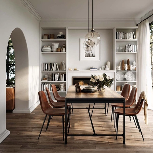 Krzesło do jadalni Atmosphera Vladi tapicerowane ekoskóra brązowe loftowe na czarnych nogach