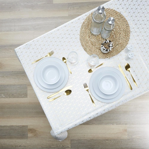 Obrus plamoodporny Geometric Dore biały złoty prostokątny do jadalni glamour 140x250 cm Intesi