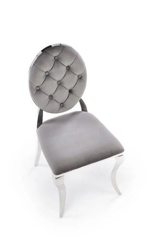 Krzesło tapicerowane welurowe Royale szare glamour do jadalni na srebrnych nogach Intesi