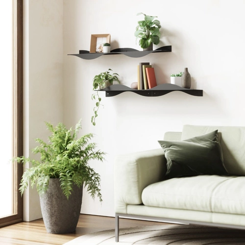 Zestaw 2 nowoczesnych półek ściennych Surf czarnych metalowych do salonu Umbra
