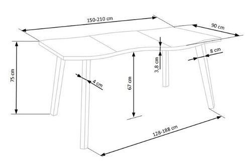 Stół rozkładany Sonik 150-210 cm do jadalni nowoczesny dąb z czarnymi nogami Intesi
