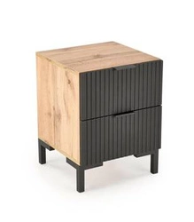 Szafka nocna Intesi Meunier 40 cm, loftowa, dąb craft/czarny, z szufladami