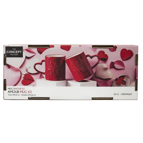Zestaw 2 kubków ceramicznych Amour Intesi 300ml czerwony do kawy i herbaty na prezent