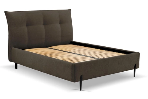 Łóżko tapicerowane Biscuit 160x200 brązowe z pojemnikiem do sypialni nowoczesne