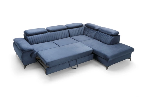 Narożnik z funkcją spania Lund L prawy nowoczesny granatowy do salonu z pojemnikiem